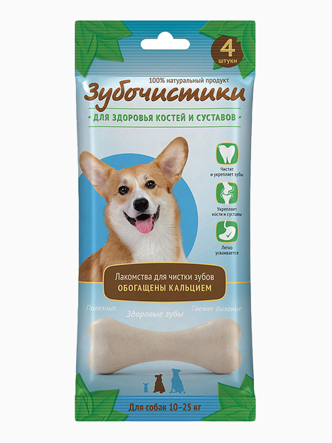 Лакомство "Зубочистики" для собак средних пород, для здоровья костей и суставов, 4 шт