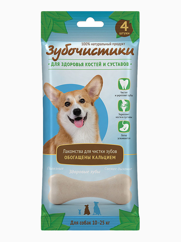 Лакомство "Зубочистики" для собак средних пород, для здоровья костей и суставов, 4 шт