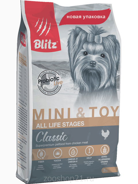 Корм Blitz Adult Mini & Toy Breeds для взрослых собак мелких и миниатюрных пород, 2 кг