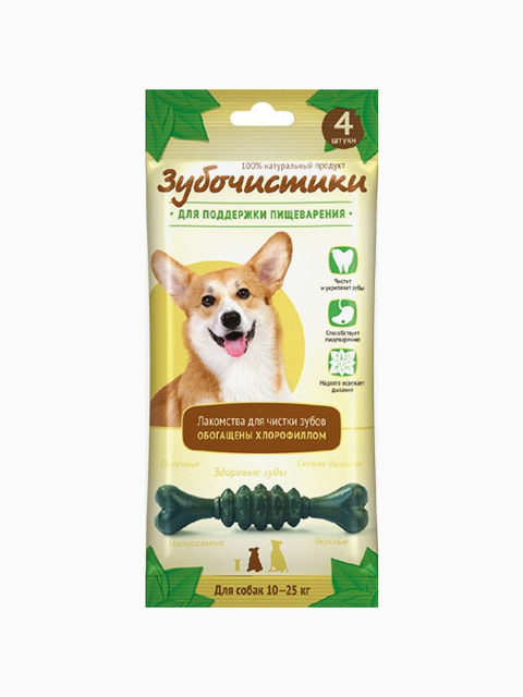 Лакомство Зубочистики "Мятные" для собак средних пород, для поддержания пищеварения, 4 шт