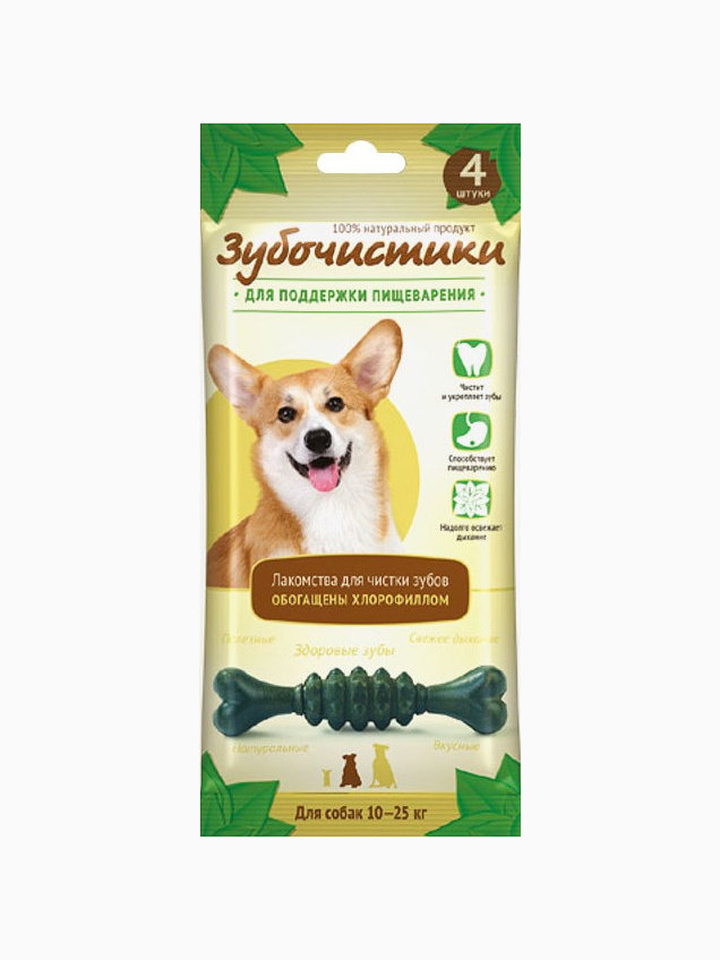 Лакомство Зубочистики "Мятные" для собак средних пород, для поддержания пищеварения, 4 шт