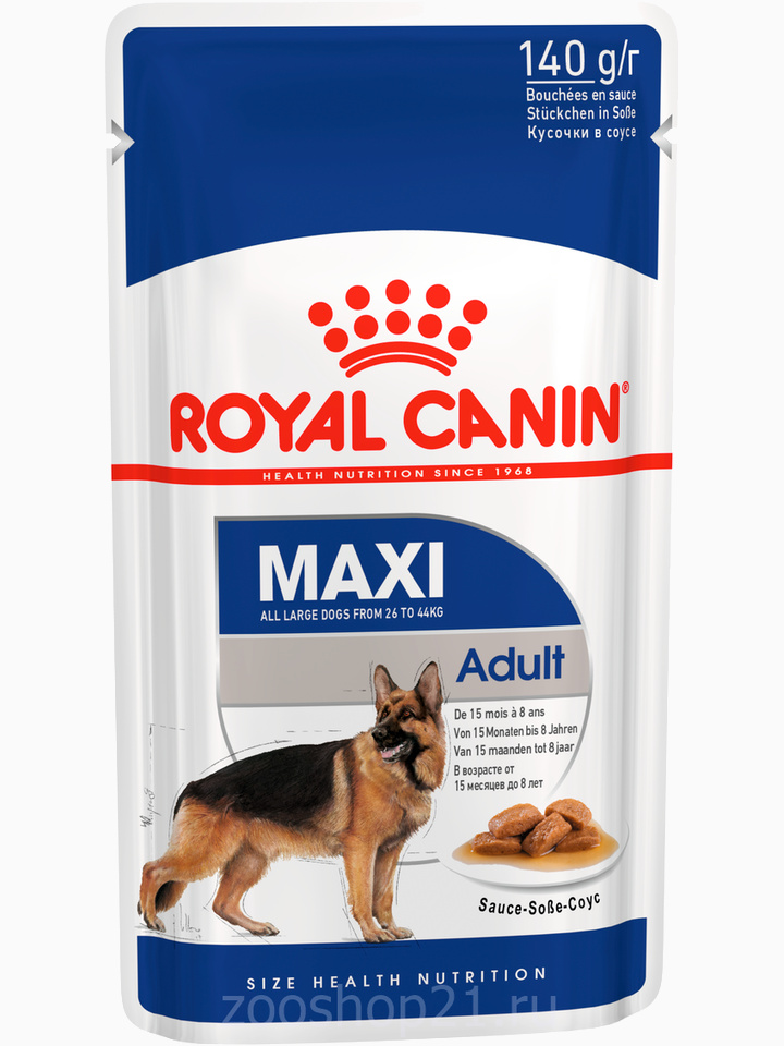 Корм Royal Canin Maxi Adult (в соусе) для собак крупных пород (26-44 кг), 15 мес. - 8 лет, 140 г