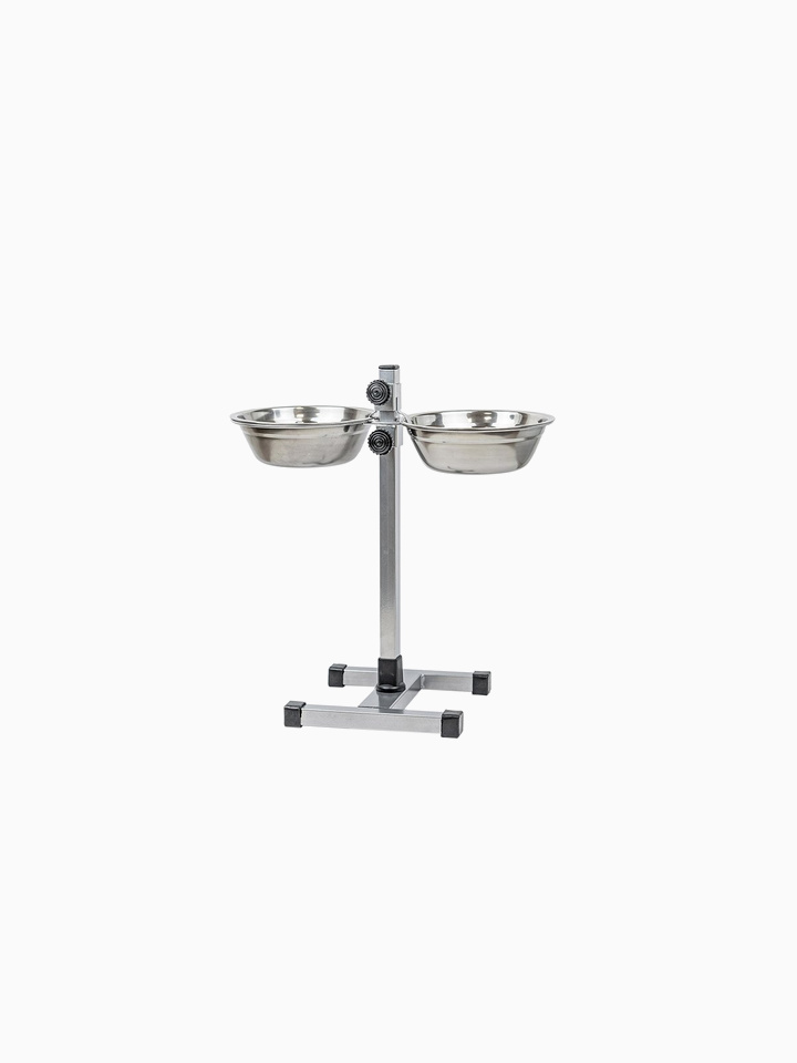 Стойка с мисками регулируемая ECO хром, h40см, 2*0,7л, D16см