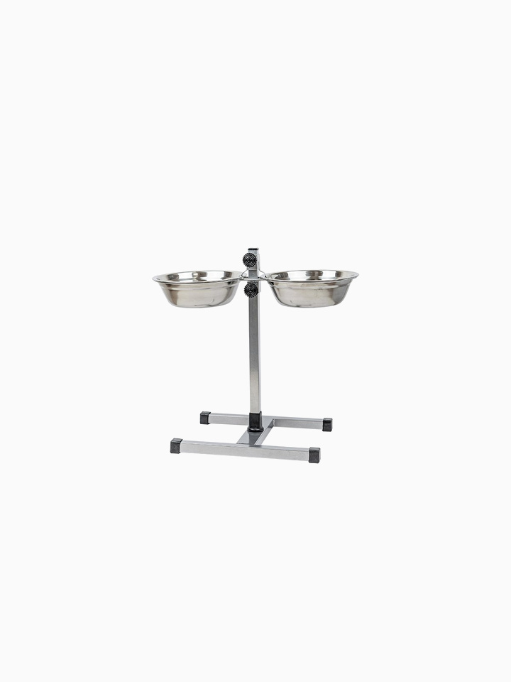 Стойка с мисками регулируемая ECO хром, h40см, 2*1,0л, D20см