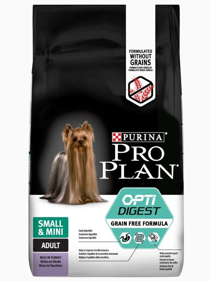 Корм Pro Plan Small and Mini Grain Free (беззерновой) для собак мелких и карликовых пород до 10 кг с чувствительным пищеварением, с индейкой, 700 г