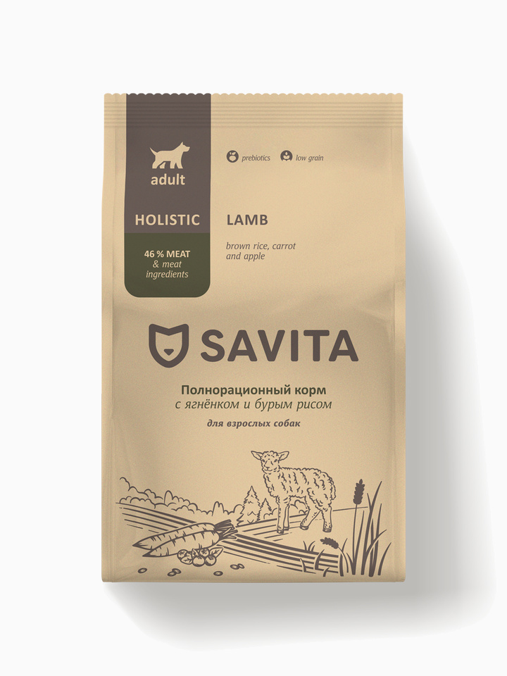 SAVITA сухой корм для взрослых собак с ягненком и бурым рисом, ADULT, Lamb & Brown rice, 1,5 кг