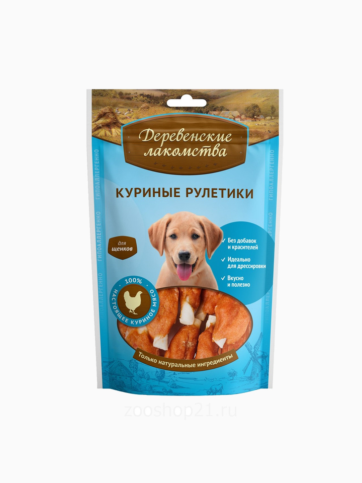 Деревенские лакомства Куриные рулетики для щенков (100% мясо), 0,09 кг