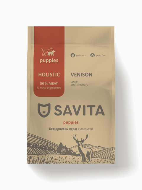SAVITA Беззерновой сухой корм для щенков с олениной,GRAIN FREE Puppy, Venison & Potato, 1 кг