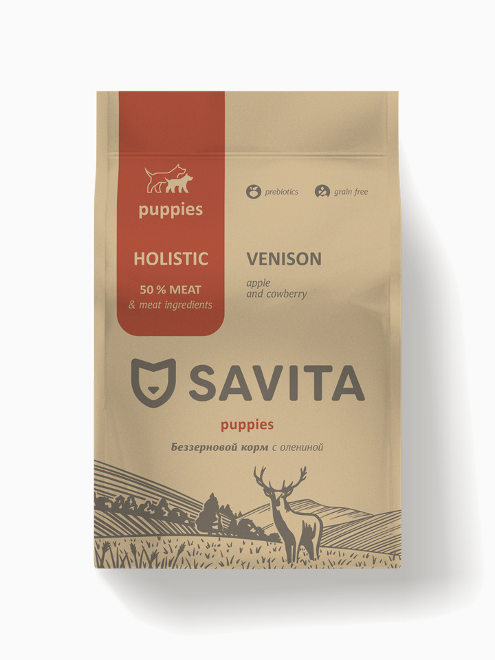 SAVITA Беззерновой сухой корм для щенков с олениной,GRAIN FREE Puppy, Venison & Potato, 1 кг