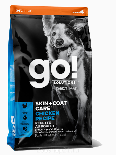 Корм Go! Skin & Coat Chicken для собак и щенков с Цельной Курицей/фруктами и овощами, 5.44 кг