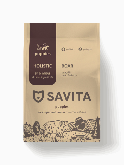 SAVITA Беззерновой сухой корм для щенков с мясом кабана, GRAIN FREE Puppy, Boar, 1 кг