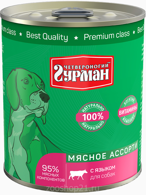 Четвероногий гурман Мясное ассорти с языком для собак, 340 г