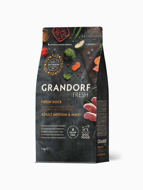 GRANDORF FRESH Adult Medium&Maxi Сухой корм для взрослых собак средних и крупных пород, свежее мясо утки с бататом, 1 кг
