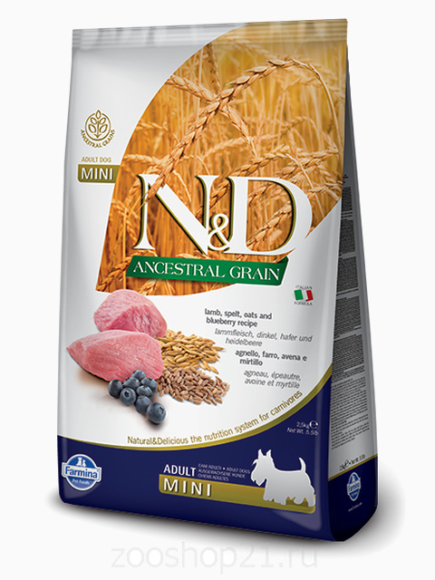 Корм Farmina N&D (Low Grain) Lamb & Blueberry Adult Mini для собак мелких пород с низким содержанием зерна ягненок с черникой, 800 г