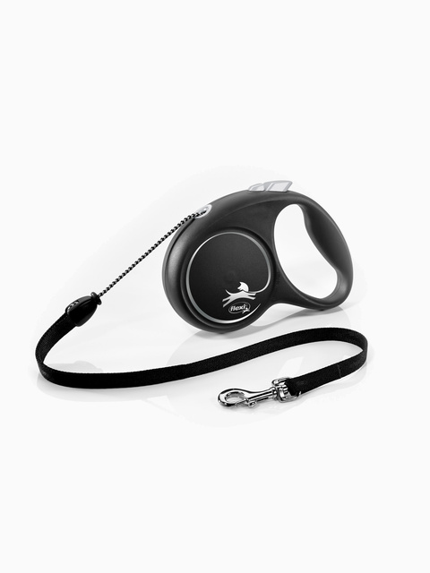 Поводок-рулетка flexi Black Design M (до 20 кг) 5 м трос черный/серебро