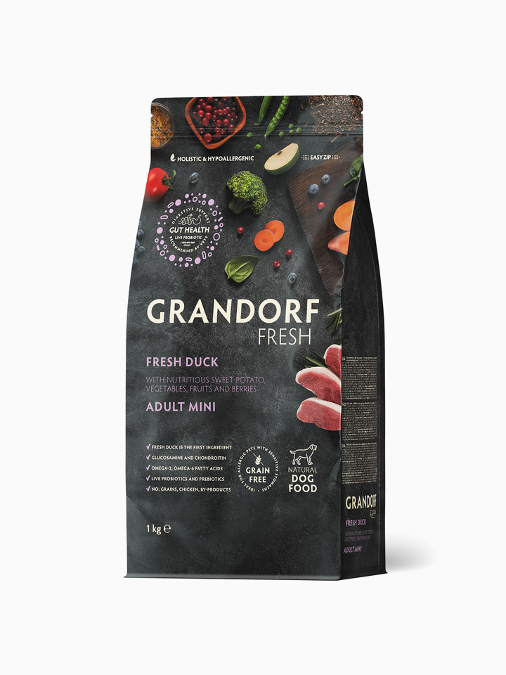GRANDORF FRESH Adult Mini Сухой корм для взрослых собак мелких пород, свежее мясо утки с бататом, 1кг