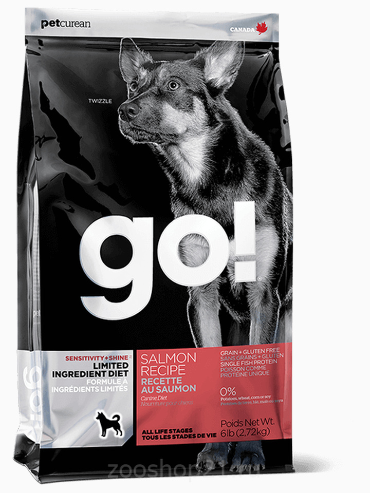 Корм Go! Sensitivity & Shine LID Salmon/ Grain&Potato Free беззерновой для собак и щенков с чувствительным пищеварением с лососем, 2.72 кг
