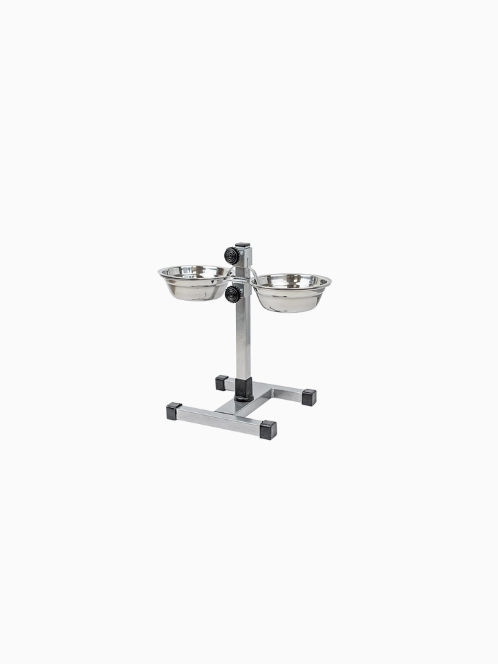 Стойка с мисками регулируемая ECO хром, h30см, 2*0,35л, D14см