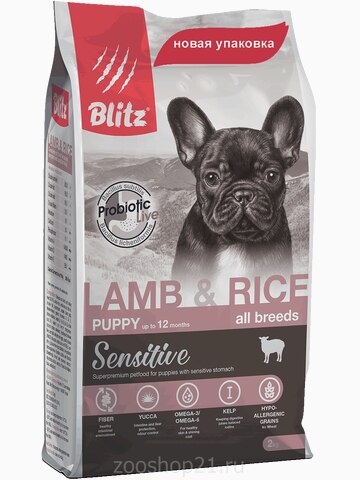 Корм Blitz Puppy Lamb & Rice для щенков всех пород с ягнёнком и рисом, 15 кг