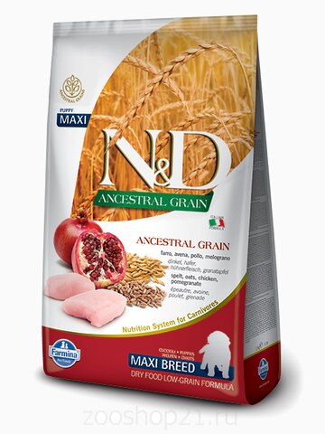 Корм Farmina N&D (Low Grain) Chicken & Pomegranate Puppy Maxi для щенков крупных пород с низким содержанием зерна курица с гранатом, 12 кг