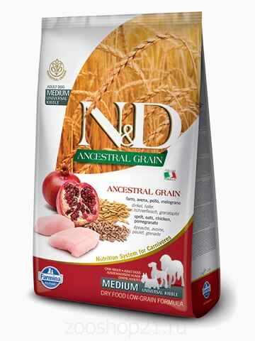 Корм Farmina N&D (Low Grain) Chicken & Pomegranate Adult для собак с низким содержанием зерна курица с гранатом, 12 кг