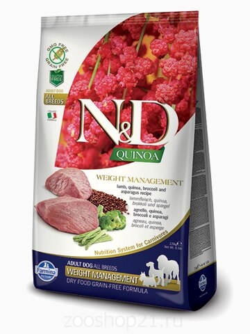 Корм Farmina N&D Quinoa Weight Management Lamb беззерновой для собак контроль веса киноа и ягненок, 2.5 кг