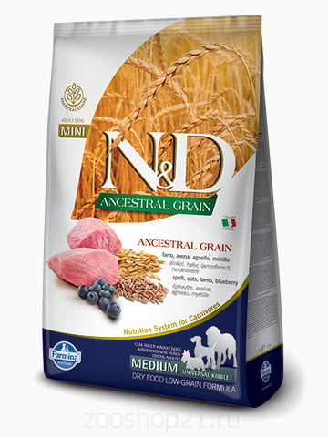 Корм Farmina N&D (Low Grain) Lamb & Blueberry Adult для собак с низким содержанием зерна ягненок с черникой, 12 кг