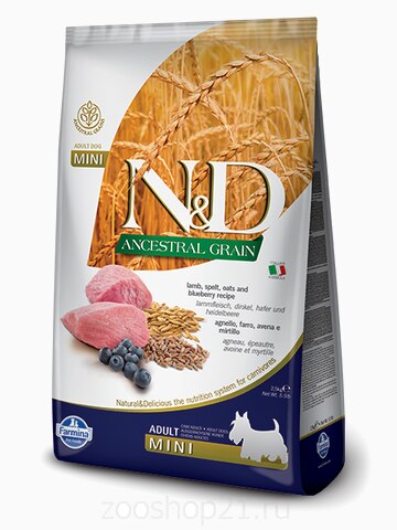 Корм Farmina N&D (Low Grain) Lamb & Blueberry Adult Mini для собак мелких пород с низким содержанием зерна ягненок с черникой, 7 кг