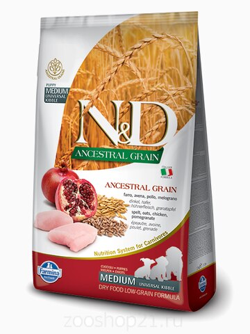 Корм Farmina N&D (Low Grain) Chicken & Pomegranate Puppy для щенков с низким содержанием зерна курица с гранатом, 12 кг
