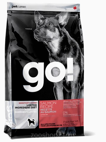 Корм Go! Sensitivity & Shine LID Salmon/ Grain&Potato Free беззерновой для собак и щенков с чувствительным пищеварением с лососем, 9.98 кг