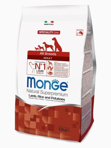 Корм Monge Dog Speciality для собак всех пород ягненок с рисом и картофелем, 2.5 кг