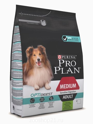 Корм Pro Plan Medium Sensitive Digestion для собак средних пород 10-25 кг с чувствительным пищеварением с ягненком, 1.5 кг