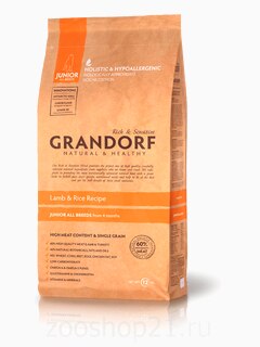 Корм GRANDORF Ягнёнок с рисом для юниоров всех пород, 1 кг
